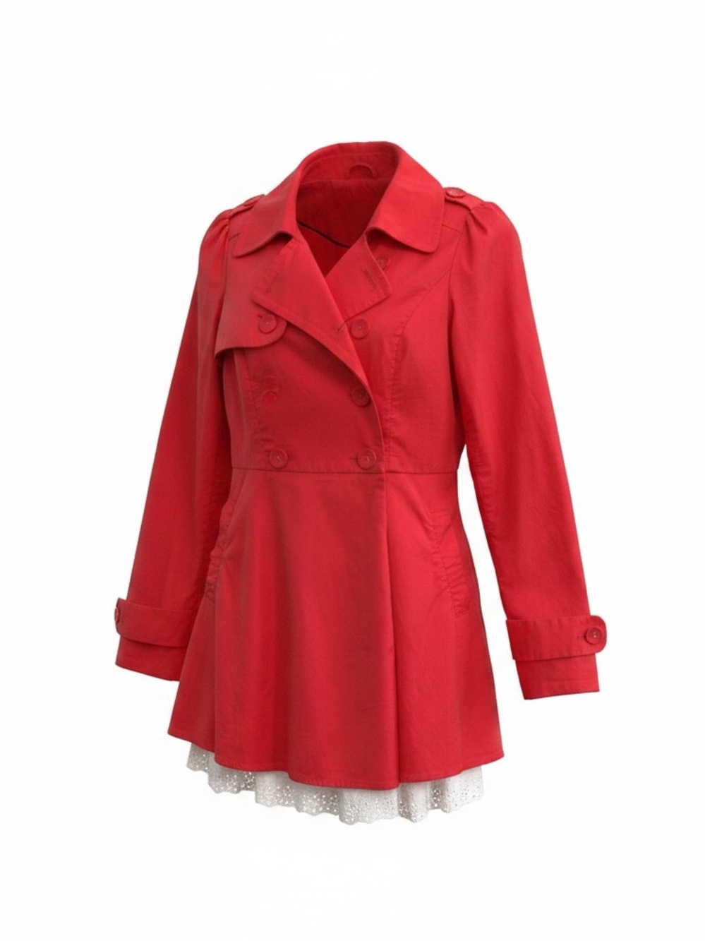 Women’s Red Double-Breasted Fit & Flare Trench Coat